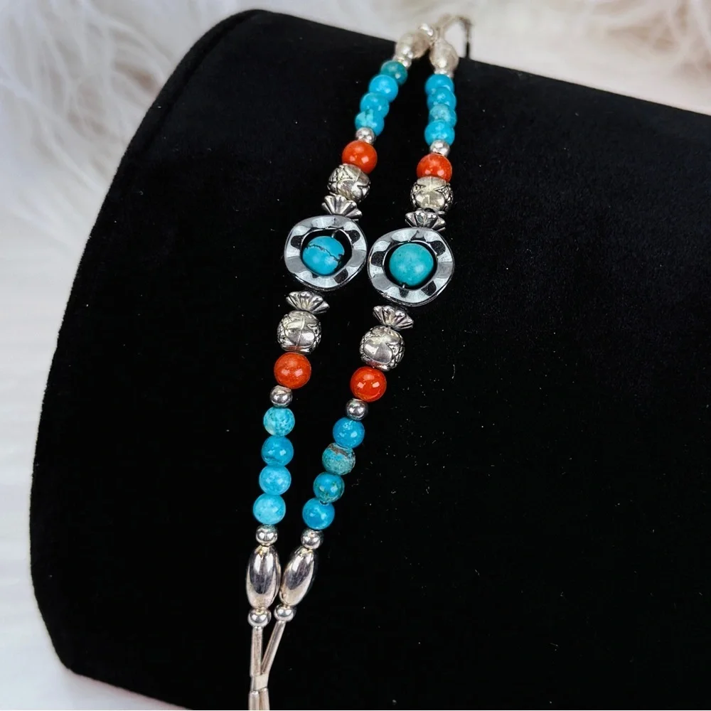 Bohemian southwestern two strand silver tone, handmade costume bracelet